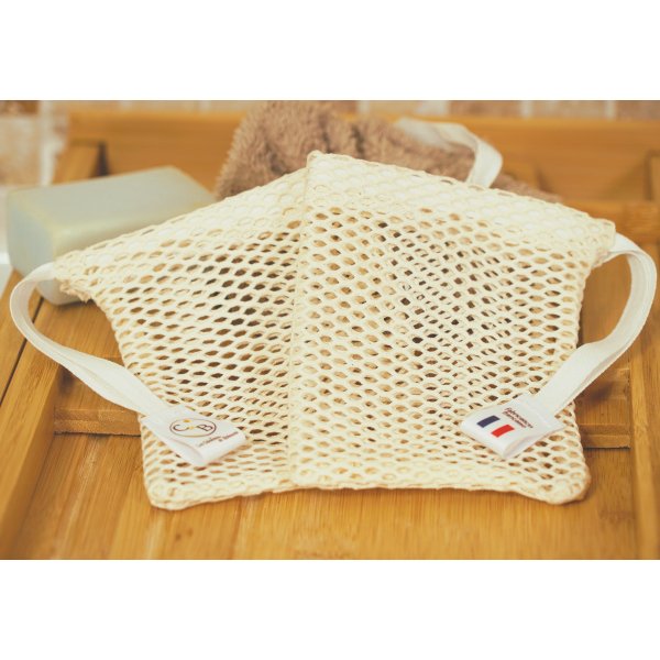 Lot de 2 Filets savon en Coton bio GOTS. 9.5*11.5cm