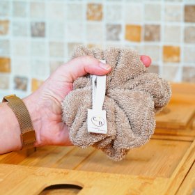 Fleur de douche extra douce en micro éponge OEKO-TEX bambou cappuccino