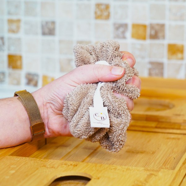 Fleur de douche extra douce en micro éponge OEKO-TEX bambou cappuccino