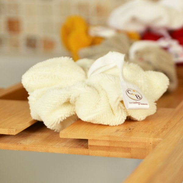 Fleur de douche extra douce en micro éponge OEKO-TEX bambou écru