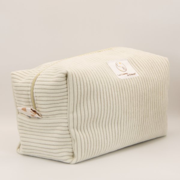 Grande trousse velours cotelé côtes fines intérieur coton fauve