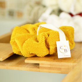 Fleur de douche extra douce en micro éponge OEKO-TEX bambou jaune curcuma