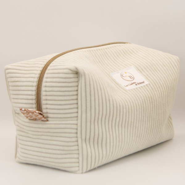 Grande trousse en velours côtelé écru et intérieur coton Saijo