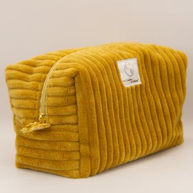 Grande trousse en velours côtelé ocre et intérieur coton Riad