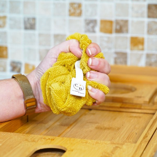 Fleur de douche extra douce en micro éponge OEKO-TEX bambou jaune curcuma