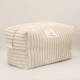 Grande trousse en velours côtelé écru et intérieur coton Plumes