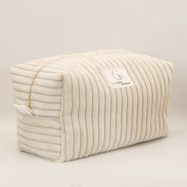 Grande trousse en velours côtelé écru et intérieur coton Plumes