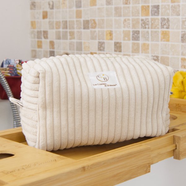 Trousse en velours cotelé Écru intérieur Plumes C de B Les cousettes de Bobinette