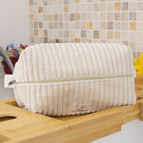 Trousse en velours cotelé Écru intérieur Plumes C de B Les cousettes de Bobinette