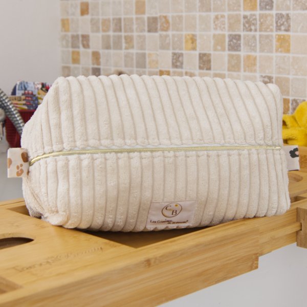 Trousse en velours cotelé écru intérieur Fauve C de B Les cousettes de Bobinette