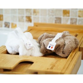 Lot de 2 fleurs de douche micro éponge bambou certifiée OEKO TEX. Blanc Cappuccino