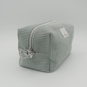 Grande trousse en velours côtelé céladon côtes fines et intérieur coton Éventails