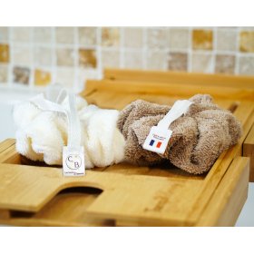 Lot de 2 fleurs de douche micro éponge bambou certifiée OEKO TEX. Écru Cappuccino