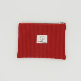 Pochette plate en velours côtelé rouge – Fleurs japonisantes | Les Cousettes de Bobinette