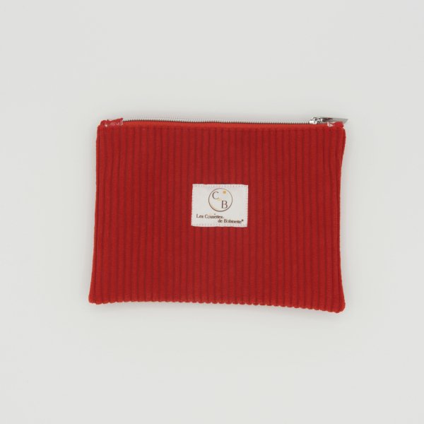 Pochette plate en velours côtelé rouge – Fleurs japonisantes | Les Cousettes de Bobinette