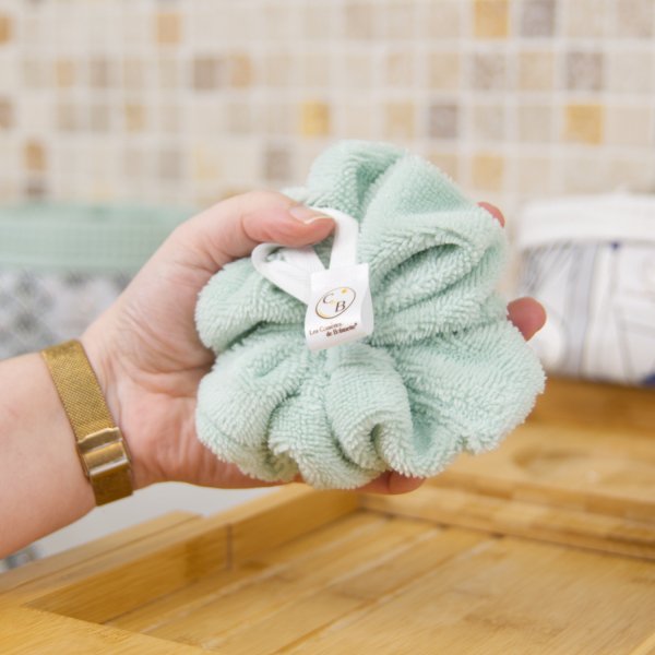 Fleurs de douche lavables en micro éponge bambou Blanc Vert menthe