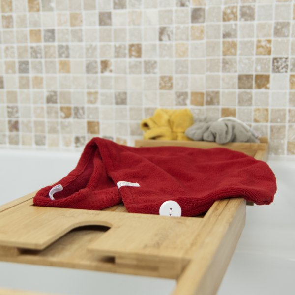 Serviette cheveux en bambou rouge – OEKO-TEX | Les cousettes de Bobinette