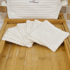 Lingettes démaquillantes lavables double face Écru – Éponge bambou & nid d’abeille