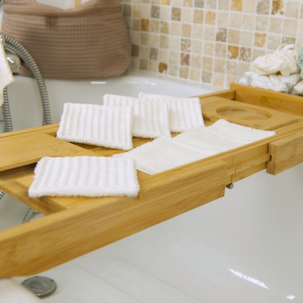 Lingettes démaquillantes lavables double face Écru – Éponge bambou & nid d’abeille