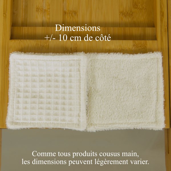 Lingettes démaquillantes lavables double face Écru – Éponge bambou & nid d’abeille
