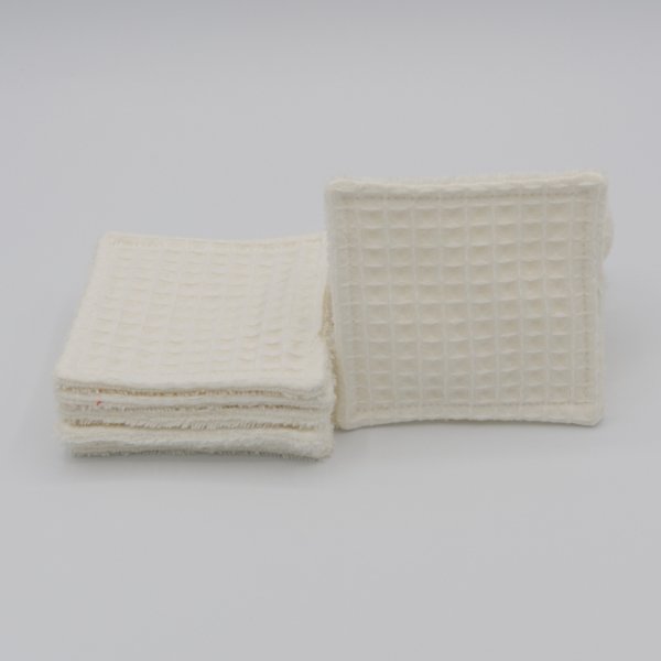 Lingettes démaquillantes lavables double face Écru – Éponge bambou & nid d’abeille