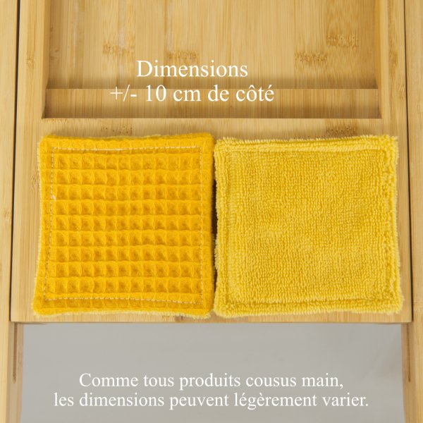 Lingettes démaquillantes lavables double face Jaune curcuma – Éponge bambou & nid d’abeille