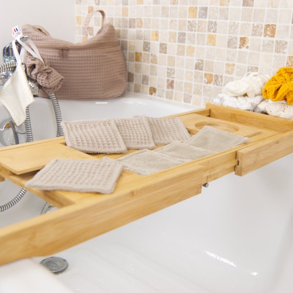 Lingettes démaquillantes lavables double face Cappuccino – Éponge bambou & nid d’abeille