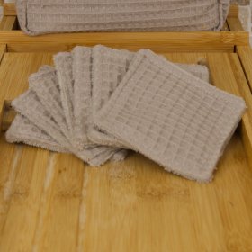 Lingettes démaquillantes lavables double face Cappuccino – Éponge bambou & nid d’abeille