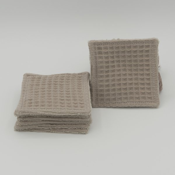 Lingettes démaquillantes lavables double face Cappuccino – Éponge bambou & nid d’abeille