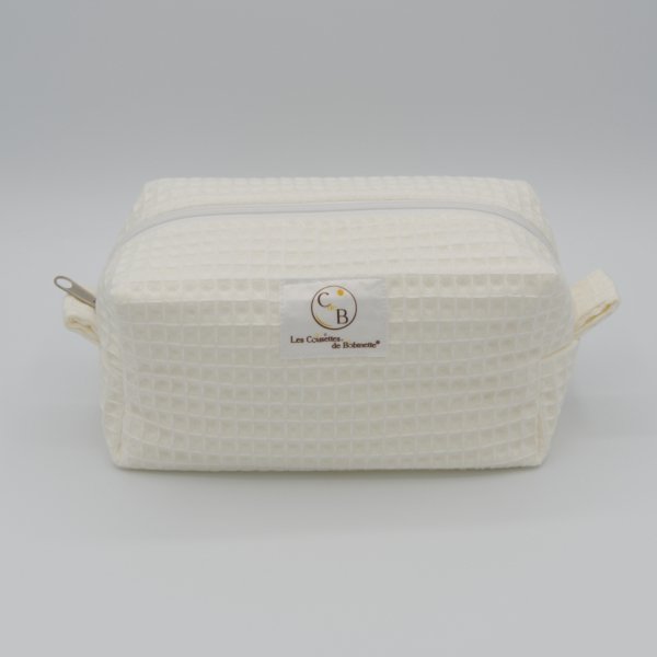 Trousse de toilette imperméable Écru – Nid d’abeille – Format 20x10x10 cm – Femme & Homme – Fait main France