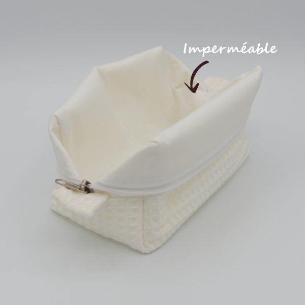 Trousse de toilette imperméable Écru – Nid d’abeille – Format 20x10x10 cm – Femme & Homme – Fait main France