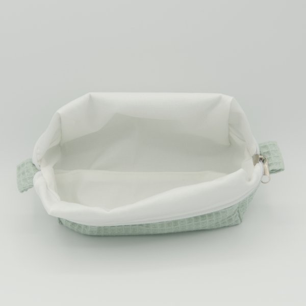 Trousse de toilette imperméable Vert Menthe – Nid d’abeille – Format 20x10x10 cm – Femme & Homme – Fait main France