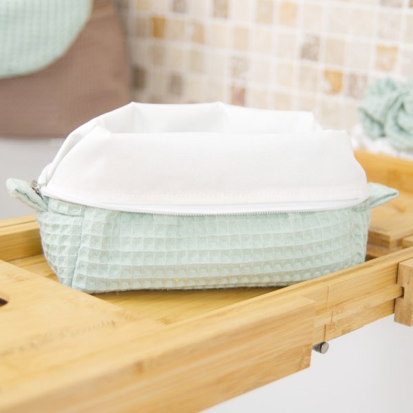 Trousse de toilette imperméable Vert Menthe – Nid d’abeille – Format 20x10x10 cm – Femme & Homme – Fait main France