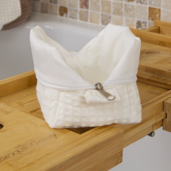 Trousse de toilette imperméable Écru – Nid d’abeille – Format 20x10x10 cm – Femme & Homme – Fait main France