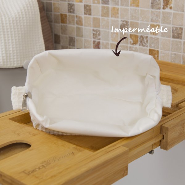 Trousse de toilette imperméable Écru – Nid d’abeille – Format 20x10x10 cm – Femme & Homme – Fait main France