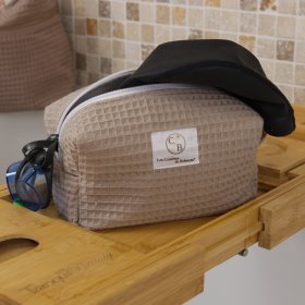 Trousse de toilette imperméable Cappuccino – Nid d’abeille – Format 20x10x10 cm – Femme & Homme – Fait main France