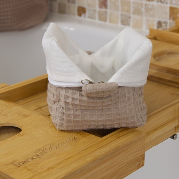 Trousse de toilette imperméable Cappuccino – Nid d’abeille – Format 20x10x10 cm – Femme & Homme – Fait main France