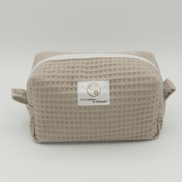Trousse de toilette imperméable Cappuccino – Nid d’abeille – Format 20x10x10 cm – Femme & Homme – Fait main France