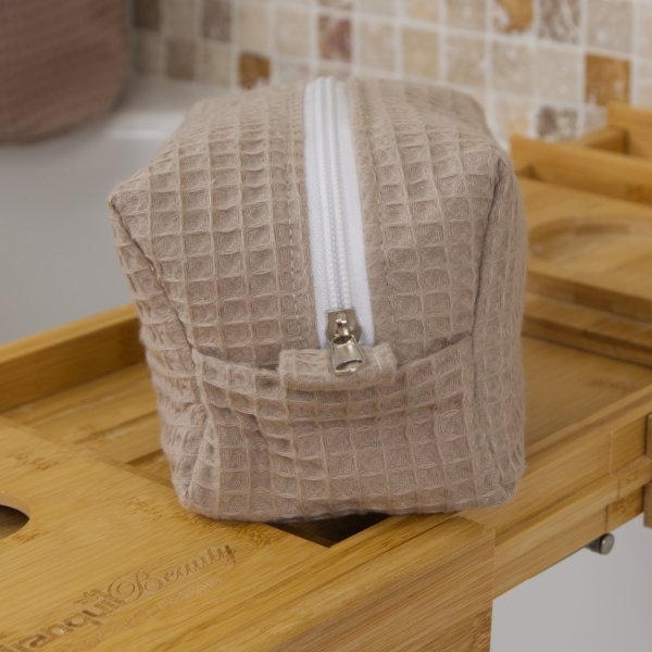 Trousse de toilette imperméable Cappuccino – Nid d’abeille – Format 20x10x10 cm – Femme & Homme – Fait main France