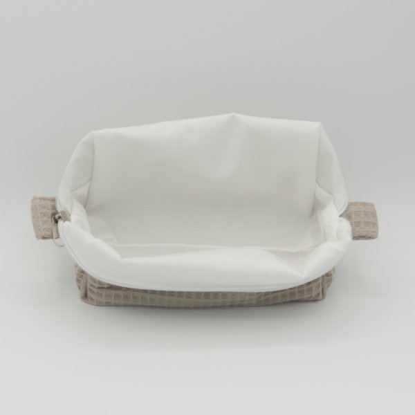 Trousse de toilette imperméable Cappuccino – Nid d’abeille – Format 20x10x10 cm – Femme & Homme – Fait main France