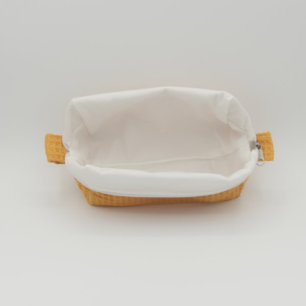 Trousse de toilette imperméable Jaune Curcuma – Nid d’abeille – Format 20x10x10 cm – Femme & Homme – Fait main France