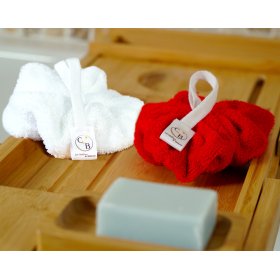 Lot de 2 fleurs de douche micro éponge bambou certifiée OEKO TEX. Blanc Rouge