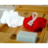 Lot de 2 fleurs de douche micro éponge bambou certifiée OEKO TEX. Blanc Rouge