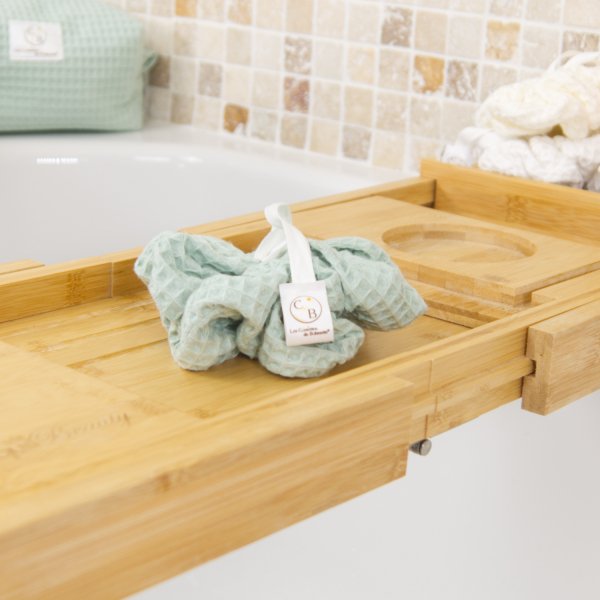 Fleur de douche Vert Menthe – Nid d’abeille coton – Exfoliation naturelle – Zéro déchet