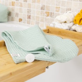 Serviette cheveux vert menthe nid d’abeille – 100% Coton OEKO-TEX et GOTS – Légère & absorbante