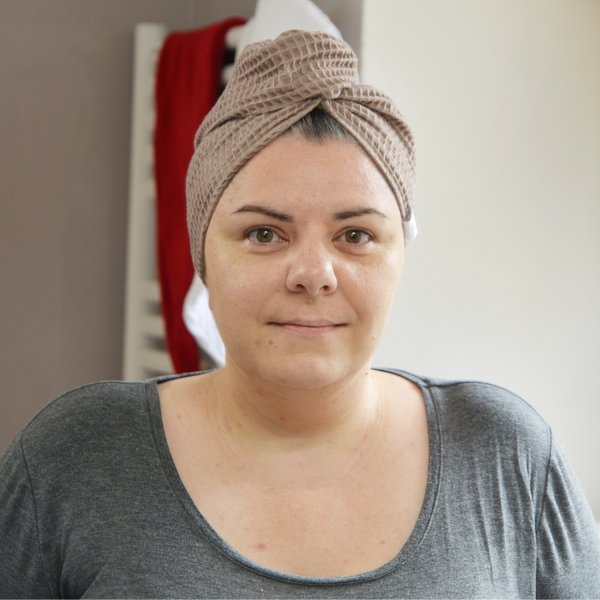 Serviette cheveux Cappuccino nid d’abeille – 100% Coton OEKO-TEX et GOTS – Fait main France