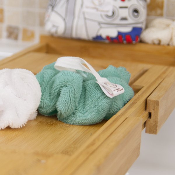 Fleur de douche extra douce lavable en micro éponge bambou Vert