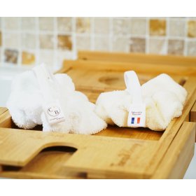 Lot de 2 Fleurs de douche extra douce en micro éponge bambou certifiée OEKO-TEX. Blanc Écru