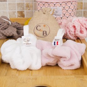 Fleurs de douche lavables en micro éponge bambou Blanc Rose