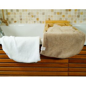 Lot de 2 serviettes visage en micro éponge bambou certifiée OEKO-TEX. Blanc Cappuccino